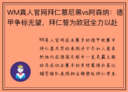 WM真人官网拜仁慕尼黑vs阿森纳：德甲争标无望，拜仁誓为欧冠全力以赴 - 副本