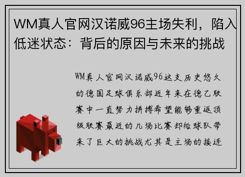 WM真人官网汉诺威96主场失利，陷入低迷状态：背后的原因与未来的挑战 - 副本