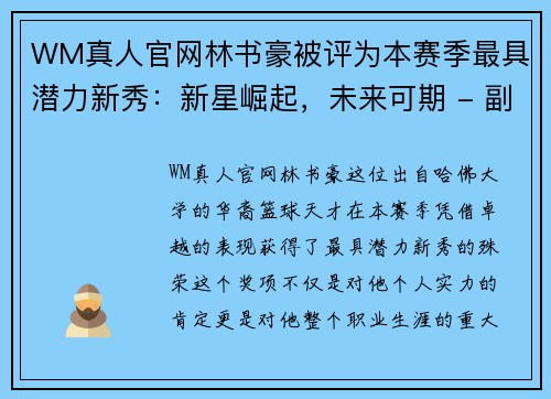 WM真人官网林书豪被评为本赛季最具潜力新秀：新星崛起，未来可期 - 副本