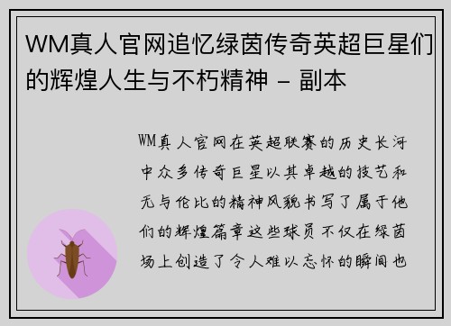 WM真人官网追忆绿茵传奇英超巨星们的辉煌人生与不朽精神 - 副本