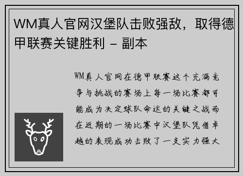 WM真人官网汉堡队击败强敌，取得德甲联赛关键胜利 - 副本